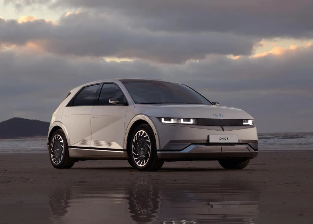 Hyundai Ioniq 5 on a cloudy beach